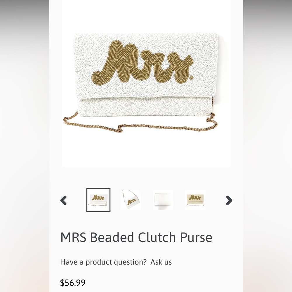 Beaded White and Gold Bridal “Mrs” Clutch Purse